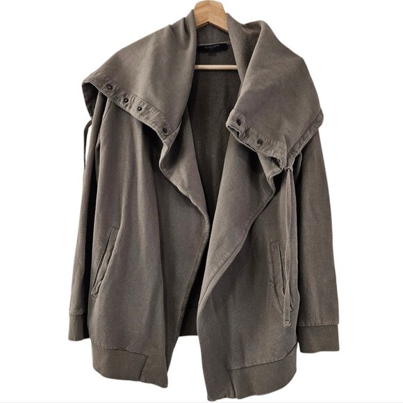 AllSaints Brooke Sweat Knit Jersey Waterfall Front Brown Jacket womens size Smal - Picture 2 of 9